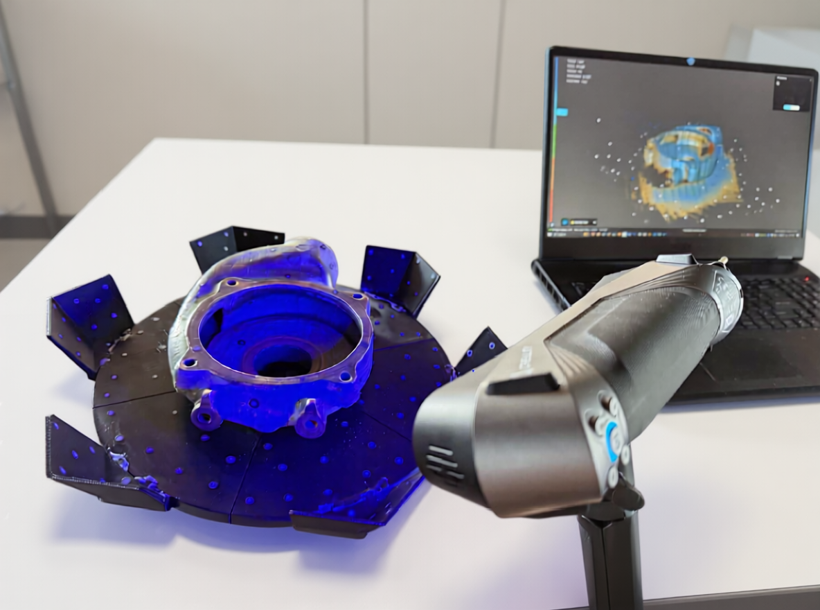 Example of scanning a part, in this instance a brass pool pump is being scanned to make a gasket for it.